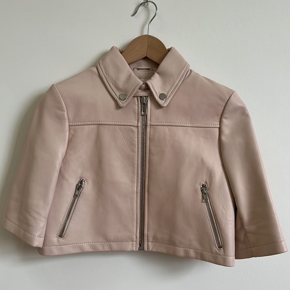 -Maje Light Rose Pale Pink Brittany Cropped Lamb Leather Jacket EU38 - Picture 5 of 11